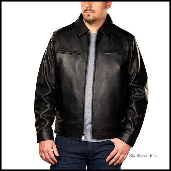 Men's New Zealand Lamb Leather Car Coat Jacket with Zipper Closure